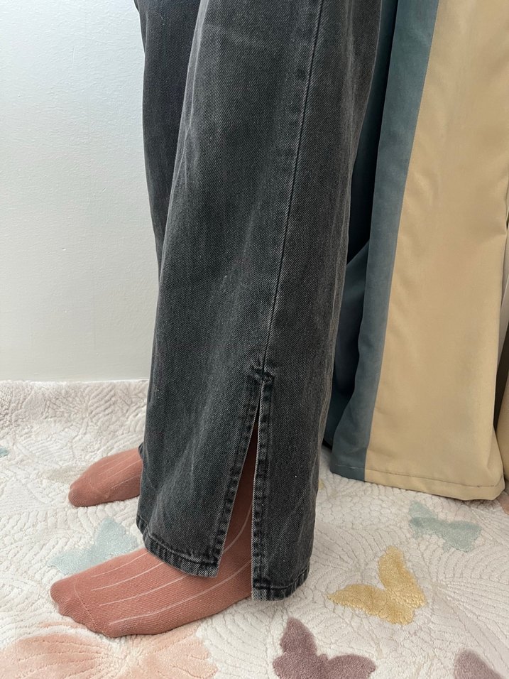 Gri Düğmeli Kadın Kot Pantolon - Görsel 4