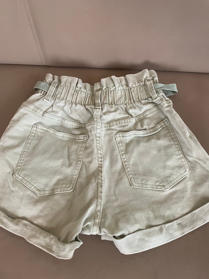 Kadın yeşil Kot Şort, Yüksek Bel, Kemerli - Görsel 2