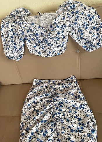 Mavi Çiçekli Bohem etekli takım - Görsel 5