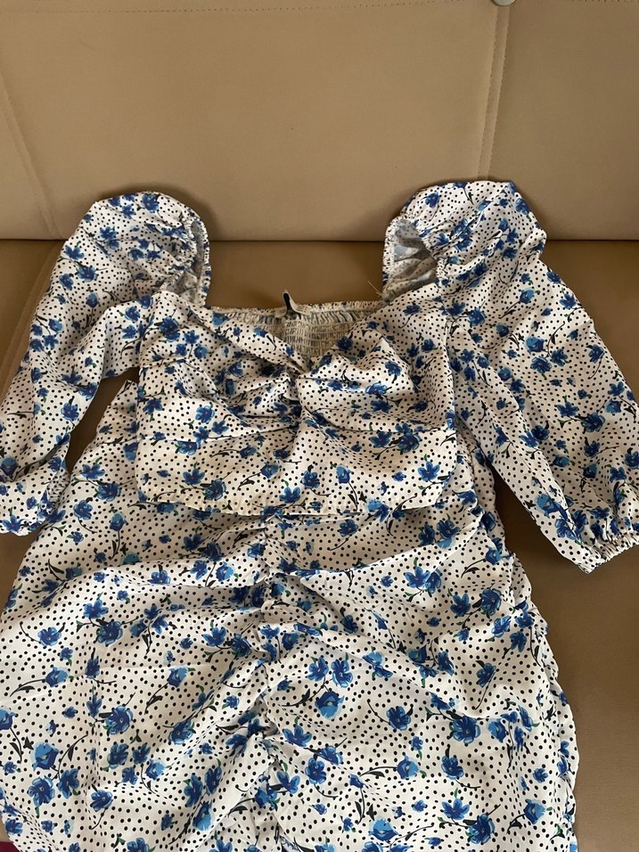 Mavi Çiçekli Bohem etekli takım - Görsel 2