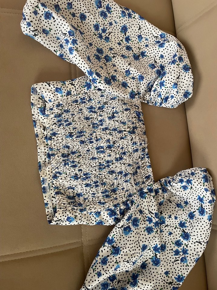 Mavi Çiçekli Bohem etekli takım - Görsel 3
