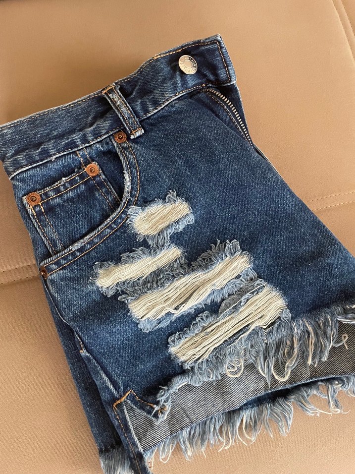 Kadın Mavi Kot Mini Şort - Görsel 3