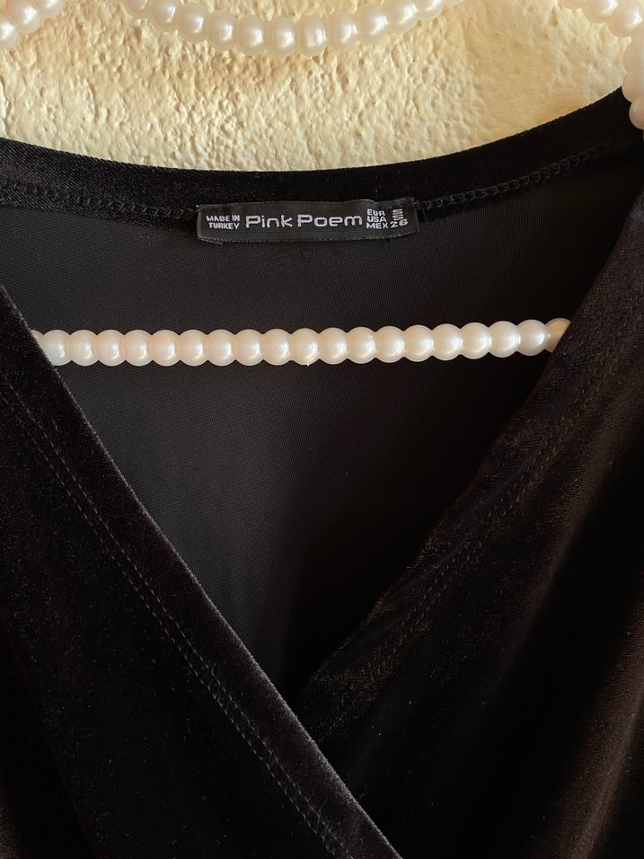 Siyah Uzun Kollu Kadife Elbise - Görsel 2