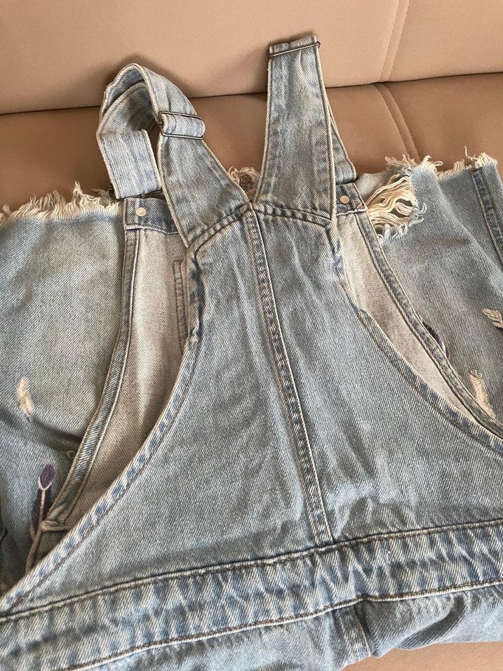 Kızlar için gri kot salopet - Görsel 2