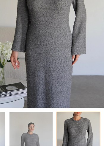 Uzun Gri Triko Kadın Elbise - Görsel 3