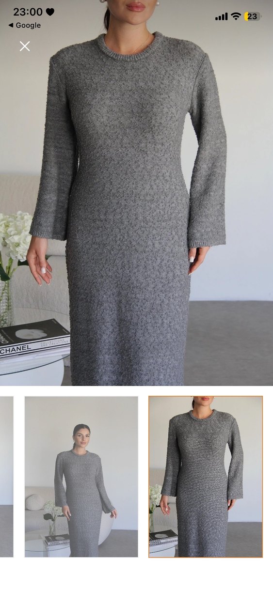 Uzun Gri Triko Kadın Elbise - Görsel 3