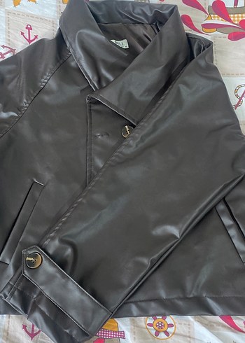 Düğmeli Kahverengi Deri Kadın Ceket - Görsel 5