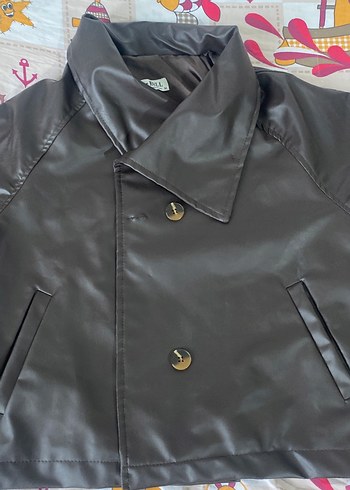 Düğmeli Kahverengi Deri Kadın Ceket - Görsel 4