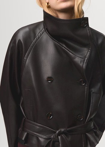 Düğmeli Kahverengi Deri Kadın Ceket - Görsel 2