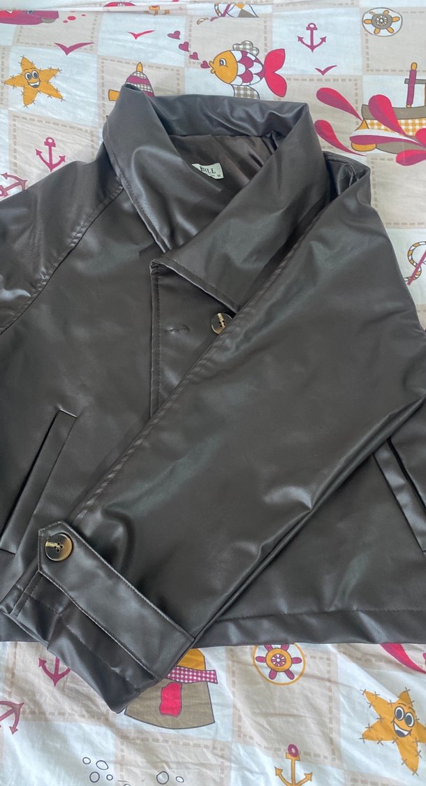 Düğmeli Kahverengi Deri Kadın Ceket - Görsel 5