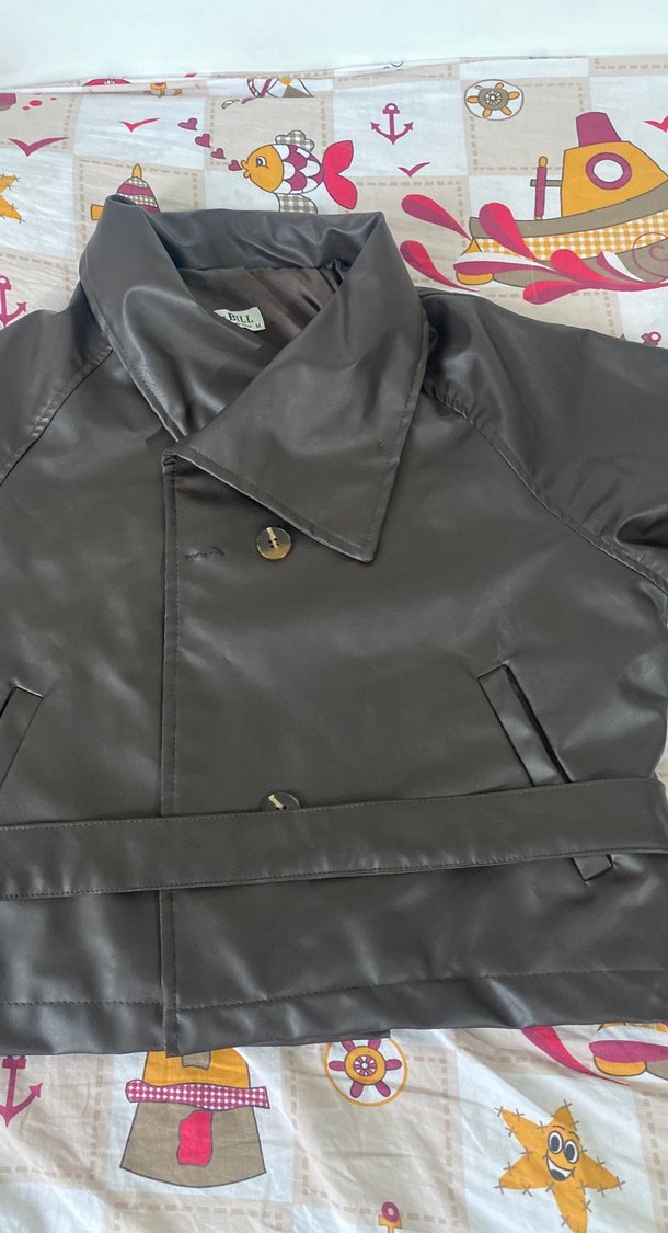 Düğmeli Kahverengi Deri Kadın Ceket - Görsel 3