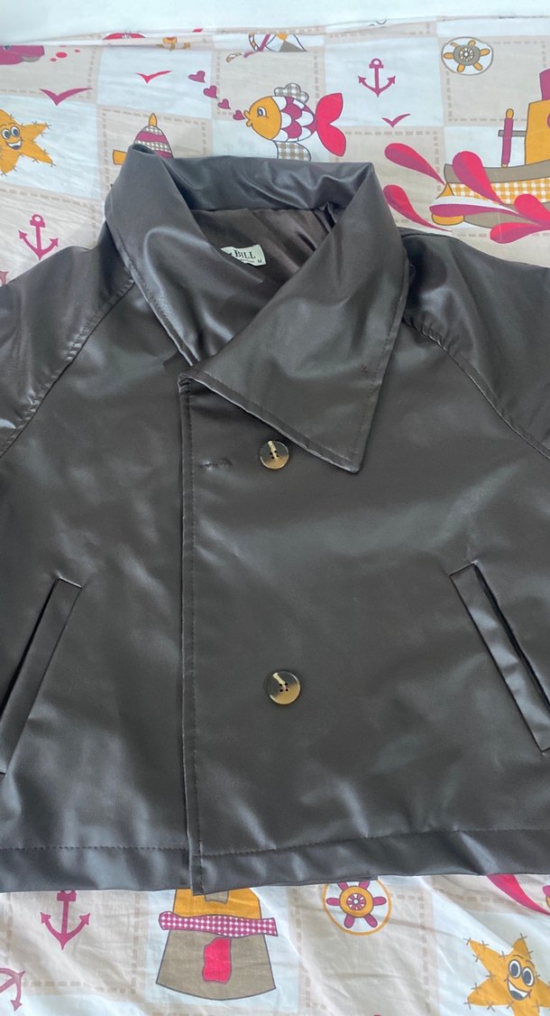 Düğmeli Kahverengi Deri Kadın Ceket - Görsel 4