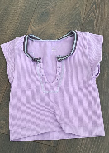 Spor V Yaka Düğmeli Mor Tişört s beden - Görsel 3