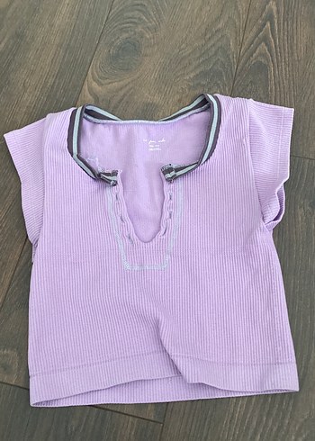 Spor V Yaka Düğmeli Mor Tişört s beden - Görsel 2