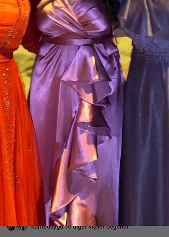 Parlak Mor Drapeli Straplez Uzun Abiye - Görsel 6