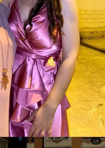 Parlak Mor Drapeli Straplez Uzun Abiye - Görsel 7