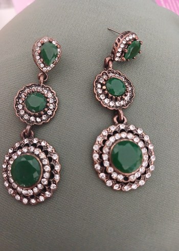 Yeşil Boncuklu Uzun Vintage Küpe