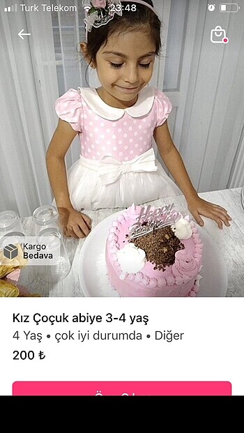 Abiye kız Çoçuk 200tl 4 yaş