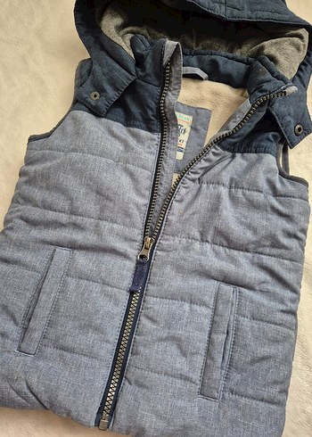 Erkek Çocuk Gri Kapüşonlu Denim Yelek - Görsel 4