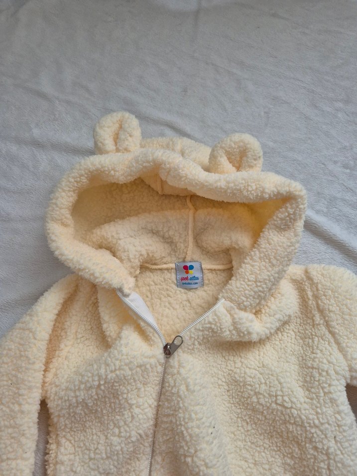 Kapüşonlu Beyaz Bebek Tulumu - Görsel 3