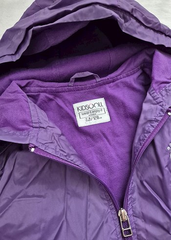 Kız Çocuk Mor Kapüşonlu Fermuarlı Yağmurluk - Görsel 2