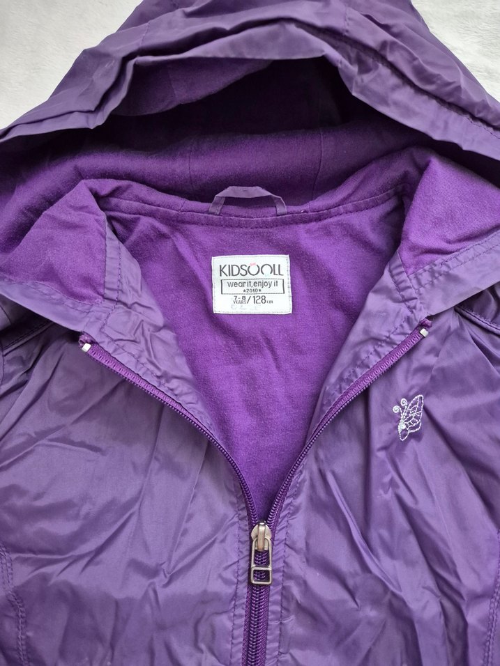 Kız Çocuk Mor Kapüşonlu Fermuarlı Yağmurluk - Görsel 3