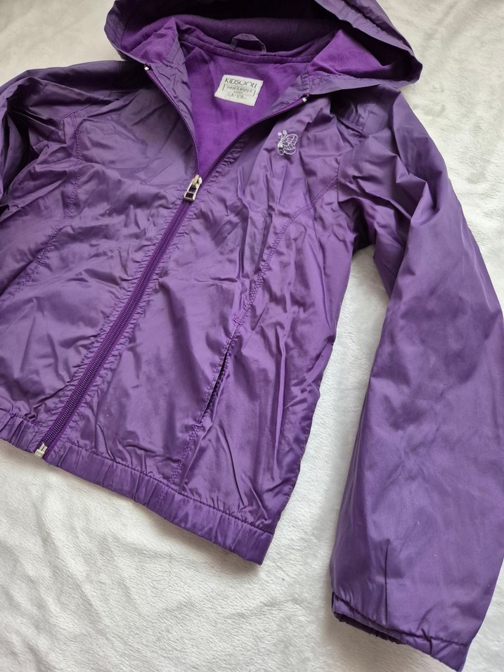 Kız Çocuk Mor Kapüşonlu Fermuarlı Yağmurluk - Görsel 4