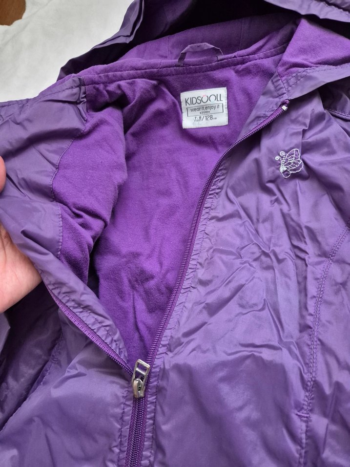 Kız Çocuk Mor Kapüşonlu Fermuarlı Yağmurluk - Görsel 5