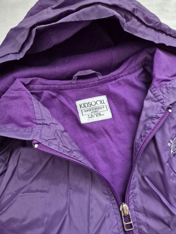 Kız Çocuk Mor Kapüşonlu Fermuarlı Yağmurluk - Görsel 2