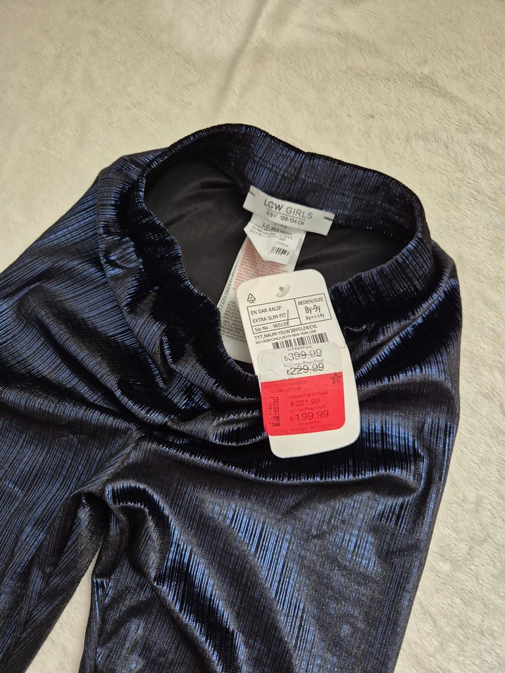 kız çocuk Parlak Lacivert Pileli Tayt - Görsel 2