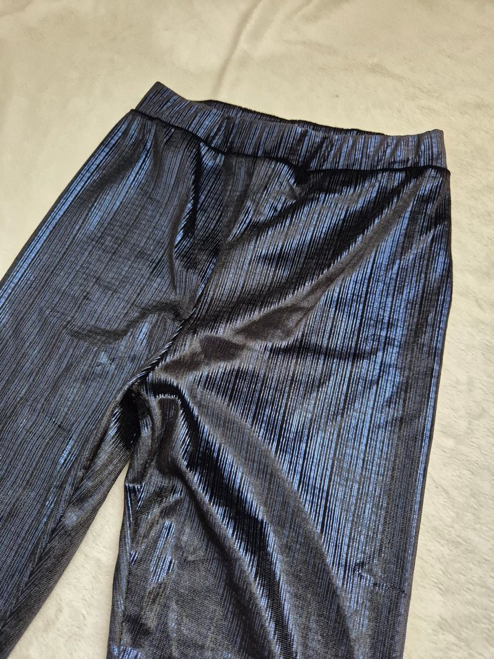 kız çocuk Parlak Lacivert Pileli Tayt - Görsel 4