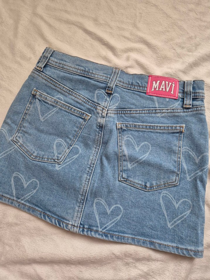 Nakışlı Mavi Denim Kız Etek - Görsel 5