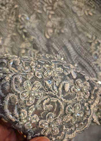 mavi Nakışlı Dantel Detaylı Uzun Elbise - Görsel 4