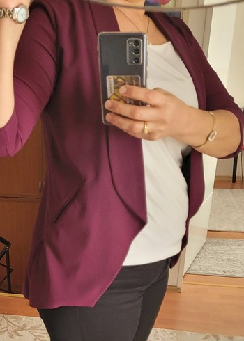 Mor Drapeli Midi Maternity Ceket - Görsel 2