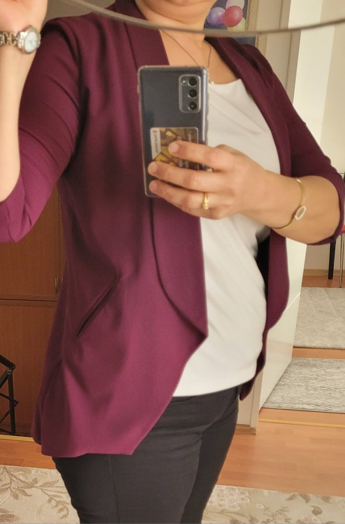 Mor Drapeli Midi Maternity Ceket - Görsel 2