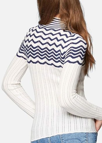 Kadın Beyaz Boğazlı Zebra Desenli Triko Kazak - Görsel 4