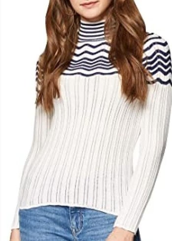 Kadın Beyaz Boğazlı Zebra Desenli Triko Kazak - Görsel 2