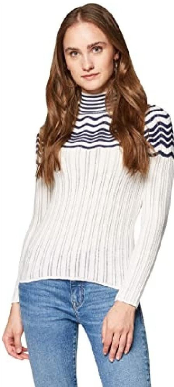 Kadın Beyaz Boğazlı Zebra Desenli Triko Kazak - Görsel 2