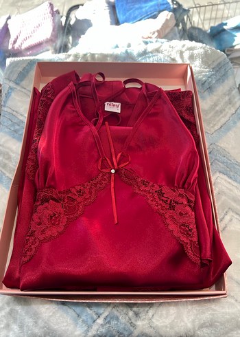 Kırmızı Saten Gecelik - Görsel 10