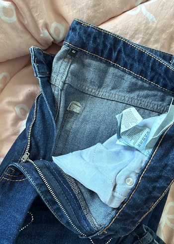 Nakışlı kalpli taşlı Mavi Bol Kesim Midi Kot Pantolon - Görsel 2