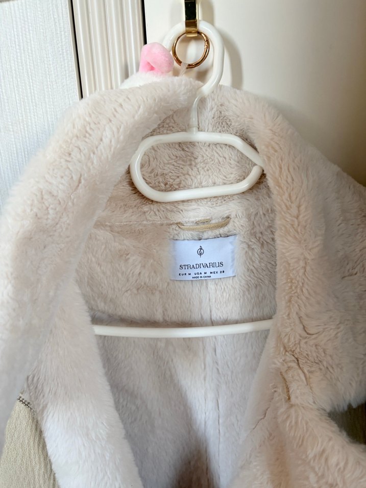 Kürklü Bej Süet Kadınbiker  Ceket - Görsel 2