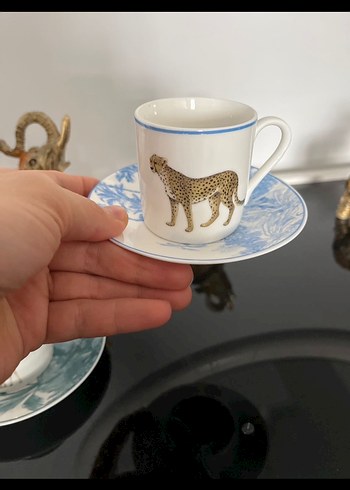 Mavi çizgili leopar desenli fincan ve tabak - Görsel 3