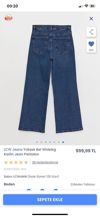 44 Beden LCW wide leg jean
