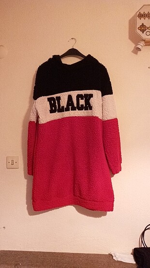 Oversize Büyük Beden Peluş Kapüşonlu Sweatshirt - Tunik
