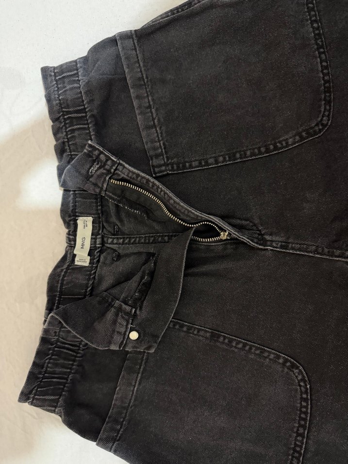 Siyah Kadın Midi Kot Şort Kemerli - Görsel 2