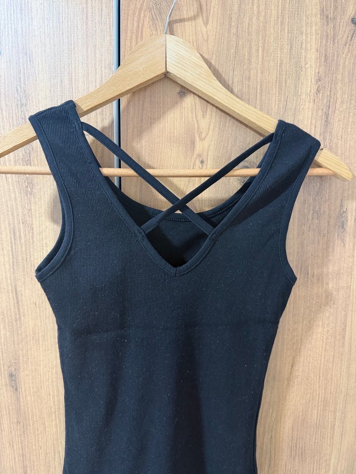 Siyah Midi Fitilli Örme Elbise - Görsel 2