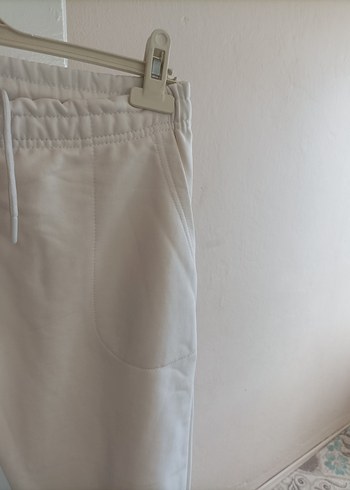 Beyaz Kadın Keten Rahat Kesim Sweatpant - Görsel 4