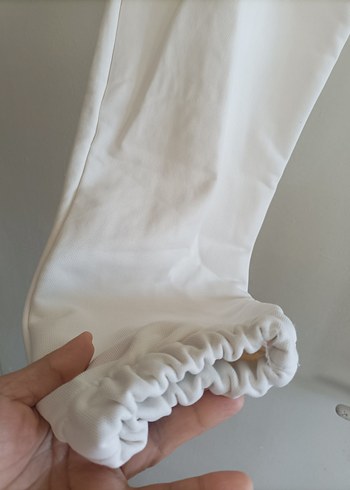 Beyaz Kadın Keten Rahat Kesim Sweatpant - Görsel 7