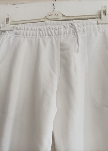 Beyaz Kadın Keten Rahat Kesim Sweatpant - Görsel 8