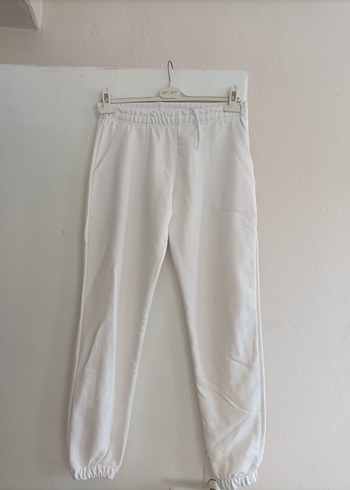 Beyaz Kadın Keten Rahat Kesim Sweatpant - Görsel 2